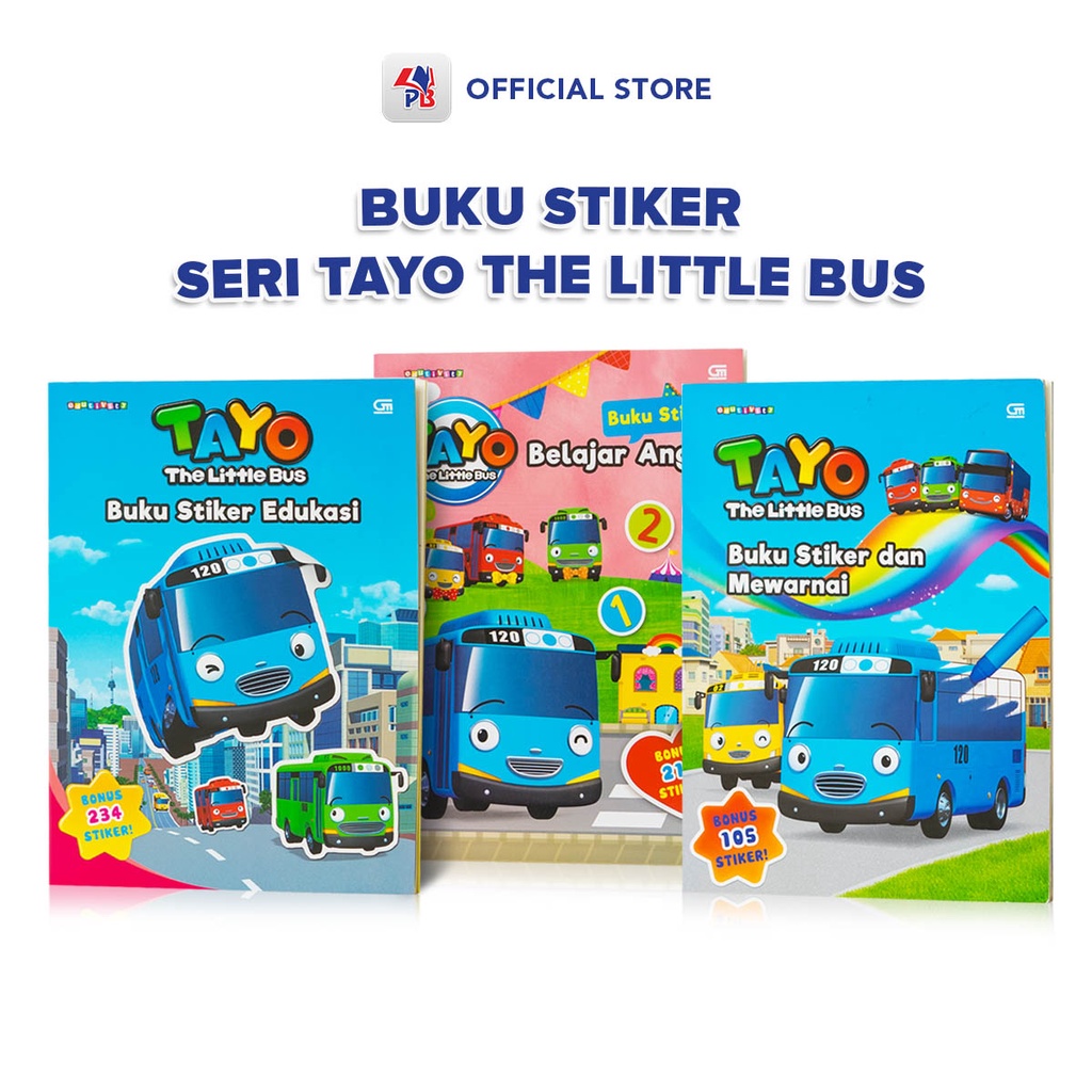 Buku Anak TK PAUD Buku Stiker Karakter Tayo Little Bus Buku Edukasi Belajar Angka Mewarnai Warna / G