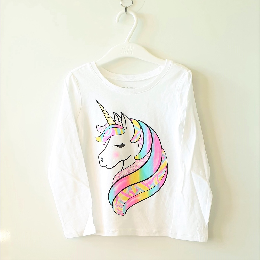 Kaos Anak Lengan Panjang Putih Motif Pony | unicorn tee