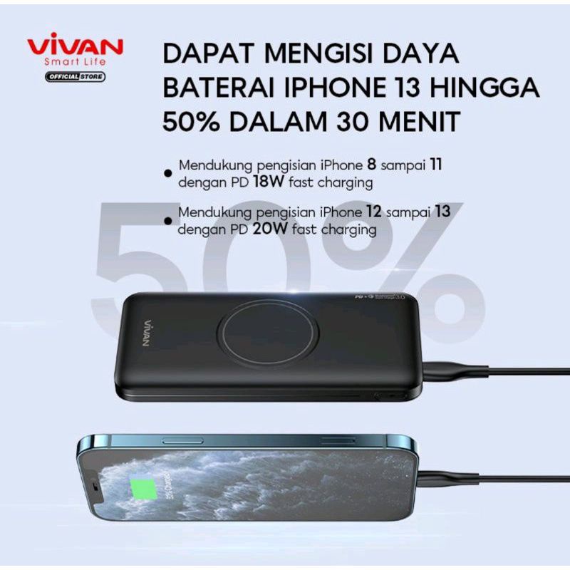 POWERBANK 10000mAH QUICK CHARGER WIRELESS CHARGING VIVAN VPB-W11