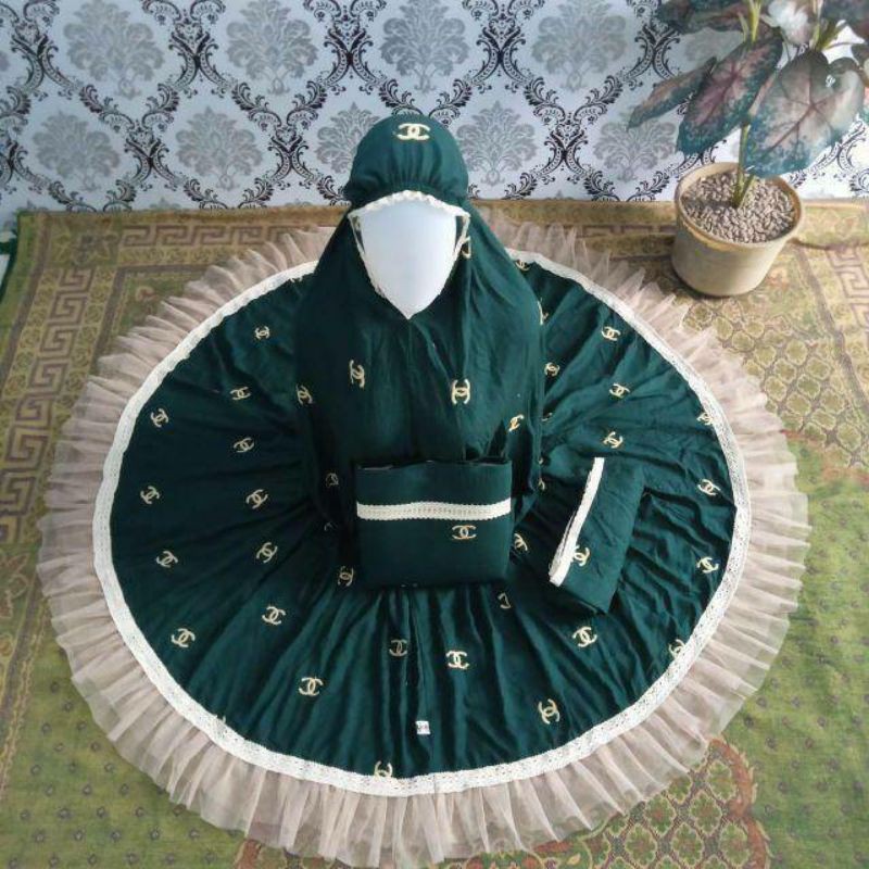 Mukena Bordir Chanel Hijau botol