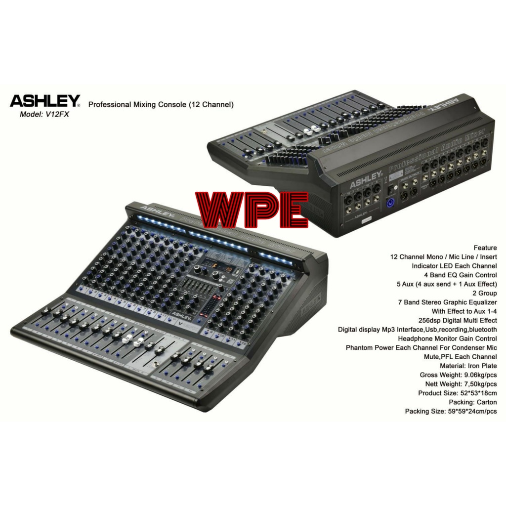 mixer audio ashley v12fx v 12fx 12channel original ashley v12 fx