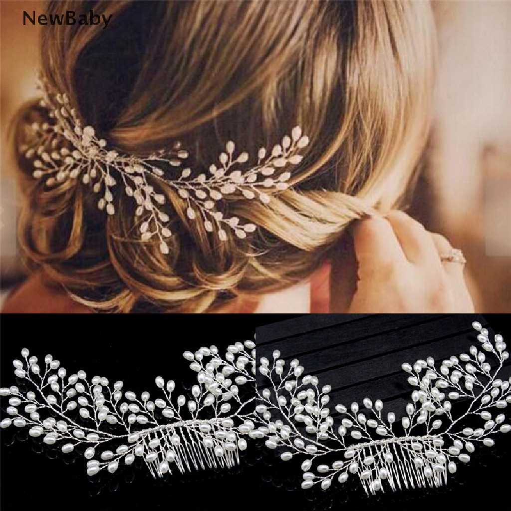 NewBaby Luxury Vintage Bride Hair Accessories Handmade Pearl Wedding Jewelry Comb ID