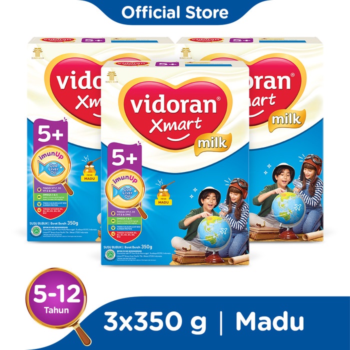 

vidoran Xmart 5+ Madu 350gr Susu Formula Anak 5-12 Tahun - 3 box