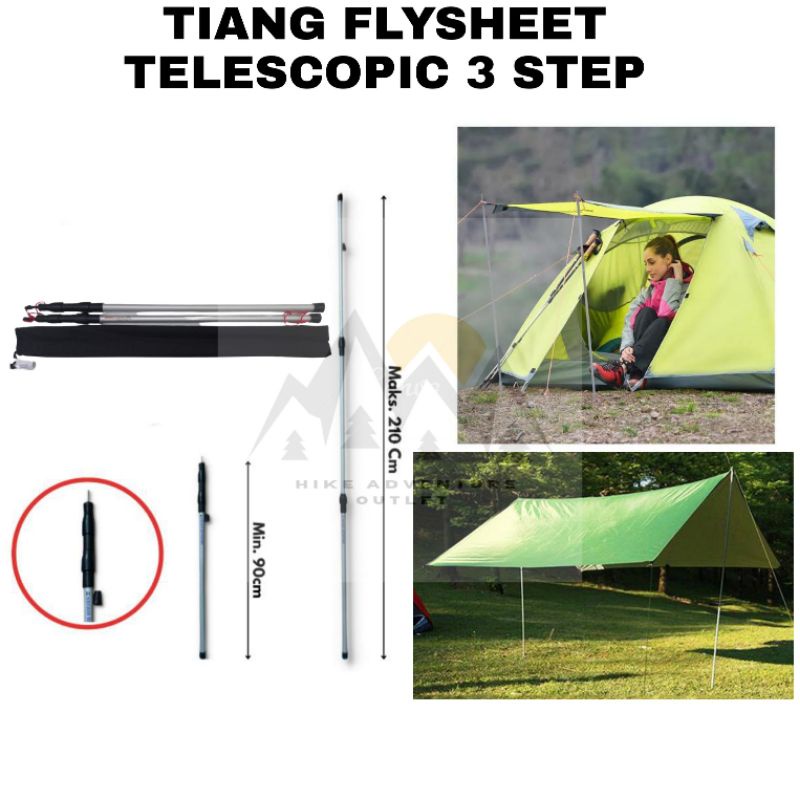 TIANG FLYSHEET TELESCOPIC 3 STEP AWNING POLE FLYSHEET TENDA CAMPING