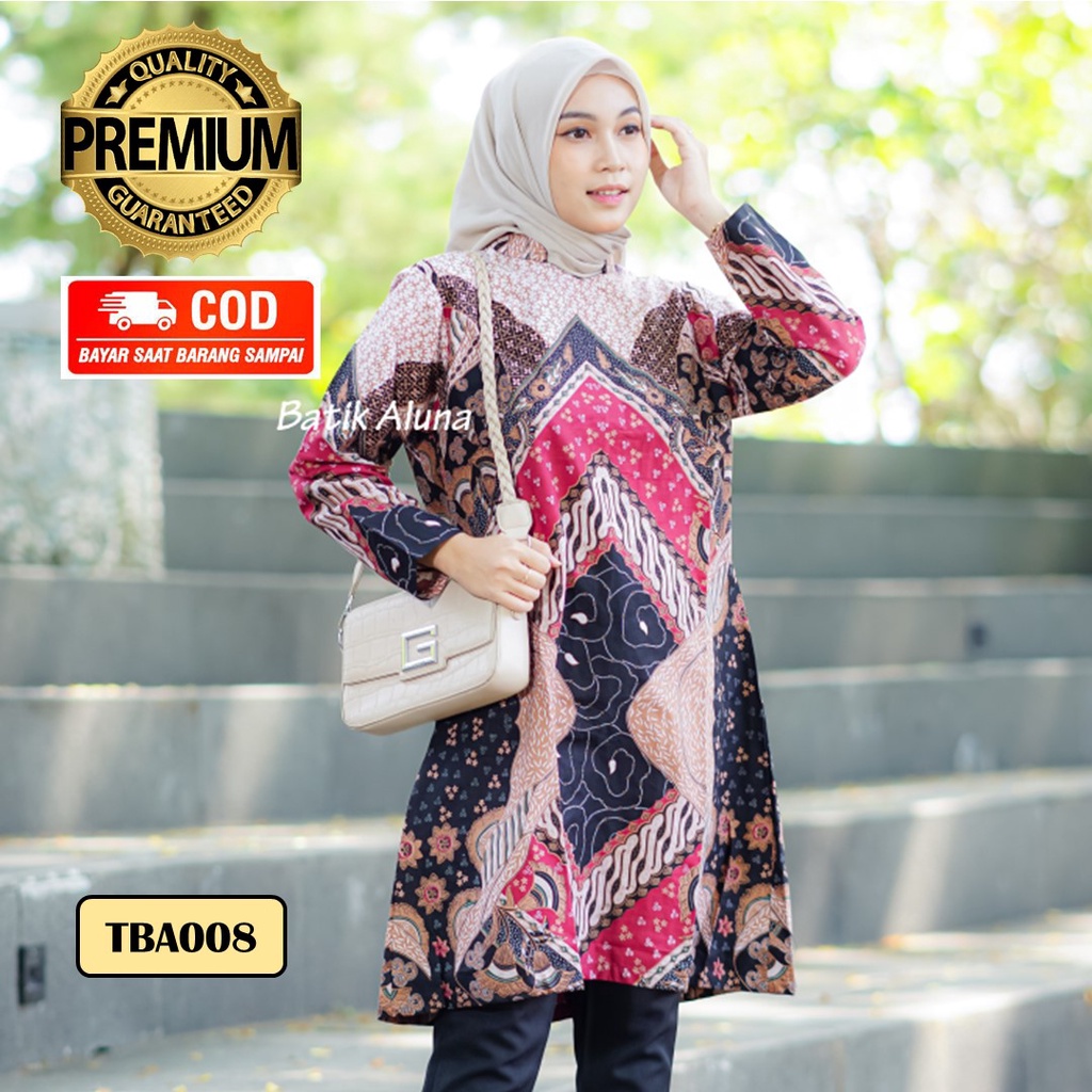 Aluna Batik Wanita Tunik Atasan Batik Blouse Lapis Trikot Premium Aluna Asli Solo TBA008