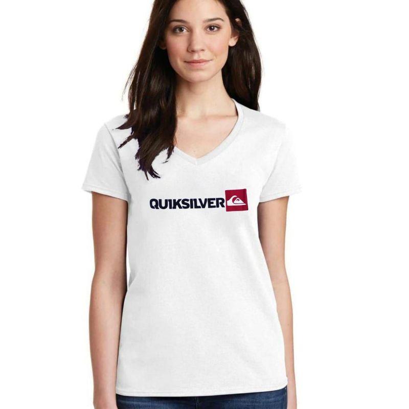 KAOS WANITA QUIKSILVER PUTIH VNECK TSHIRT QUIKSILVER ATASAN QUIKSILVER