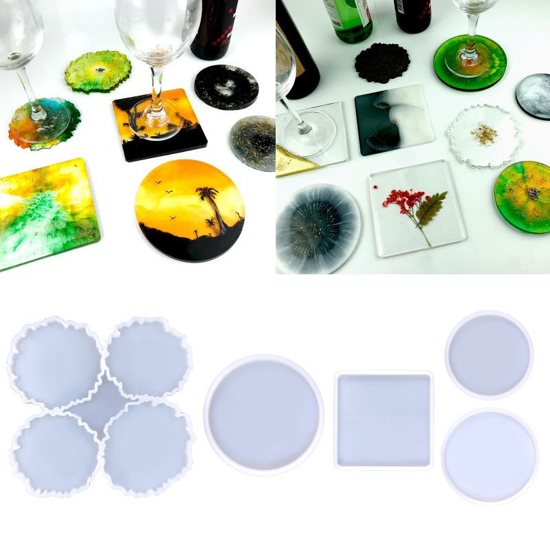Cetakan Resin Epoksi Bentuk Bulat Persegi Bahan Silikon Untuk Membuat Coaster