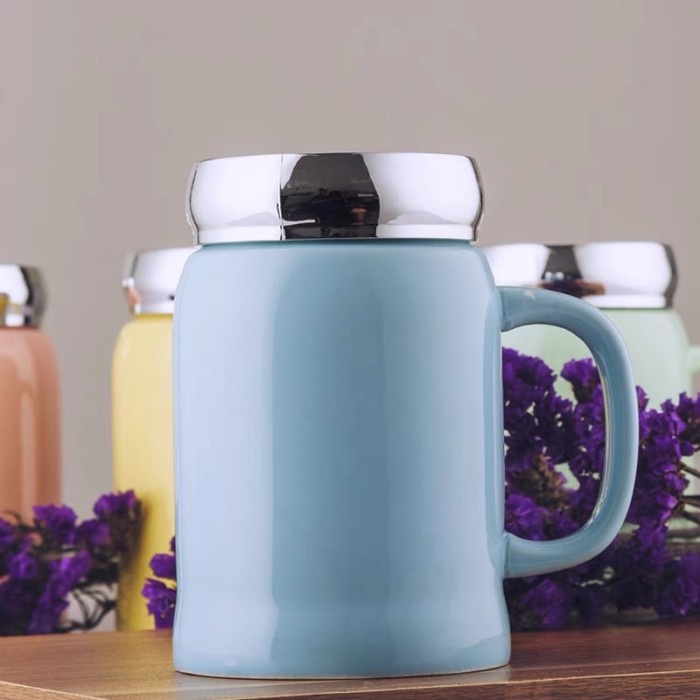 Mug Gelas Thermos Keramik 500ml - Biru
