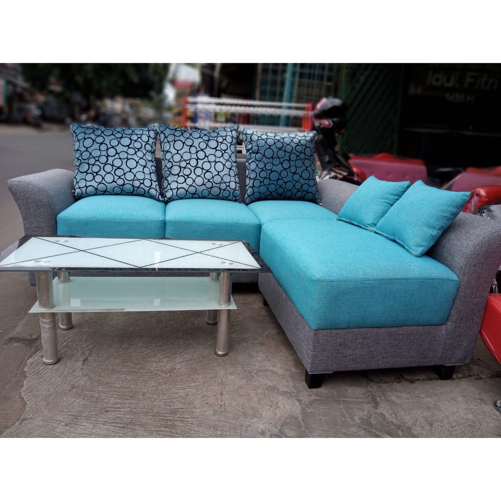 Sofa L putus + Meja Kaca Import/sofa keluarga /sofa tamu mewah/sofa minimalis