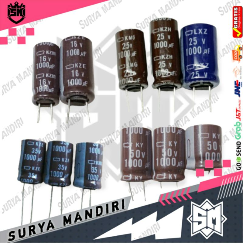 Kapasitor ELCO ( 1000UF-16v ) ( 1000uf-25v ) ( 1000uf-35v ) ( 1000uf-50v ) warna rendom