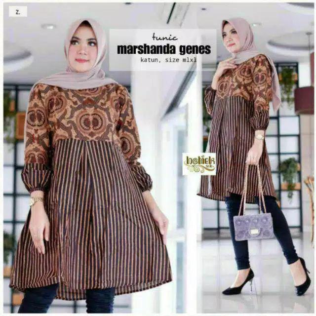 Ksb-tunik~tunik Serut Dewasa~baju Batik Tunik Sogan Exklusif