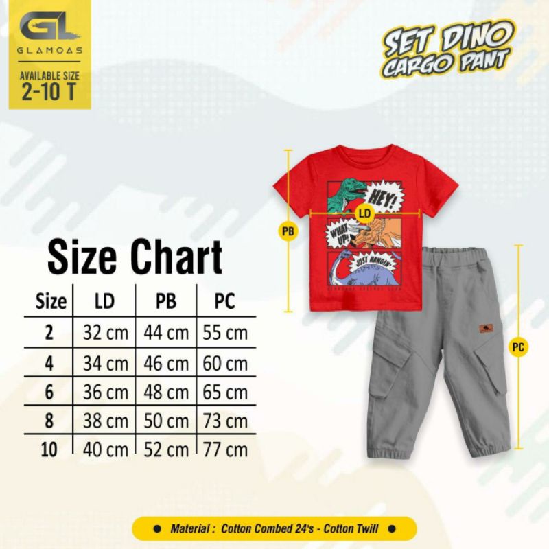 Pakaian anak laki-laki 2-10Th/Set Dino cargo pant by Glamoas/Baju anak Dinosaurus