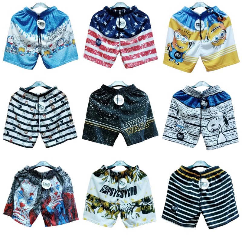 Celana Pendek Boxer Pria Wanita Dewasa Bokser Distro Motif Kartun Doraemon Sepongebob Minion Katun P