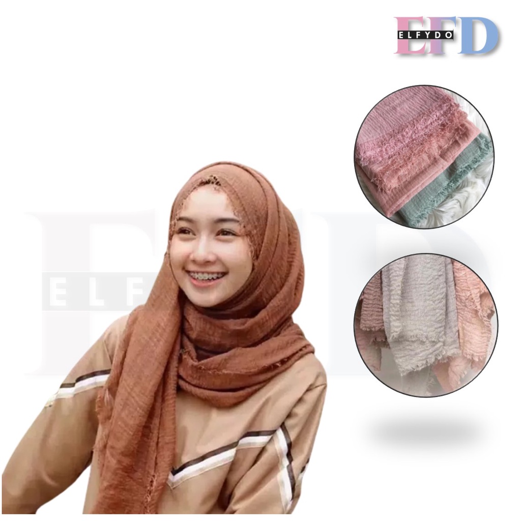 ELFYDO HIJAB Bahan Katun Jilbab Crinkle Pashmina Kain Penutup Kepala
