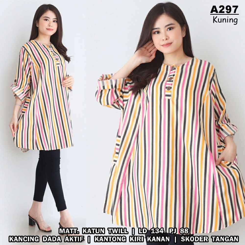 WSE390 - Blouse Tunik Oversize JUMBO BIG SIZE 3XL Motif Salur Garis-garis Karin Katun Salur UK XXXL LD 134 CM PJ 88 CM PREMIUM QUALITY