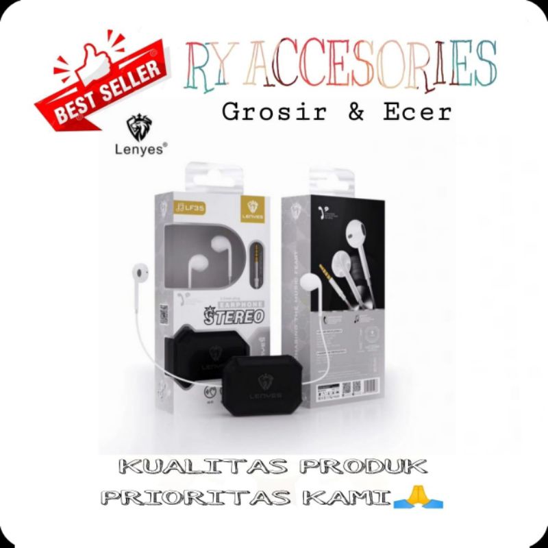 RY - HEADSET HANDSFREE LENYES LF35 ORIGINAL 100% STEREO EARPHONE LF-35