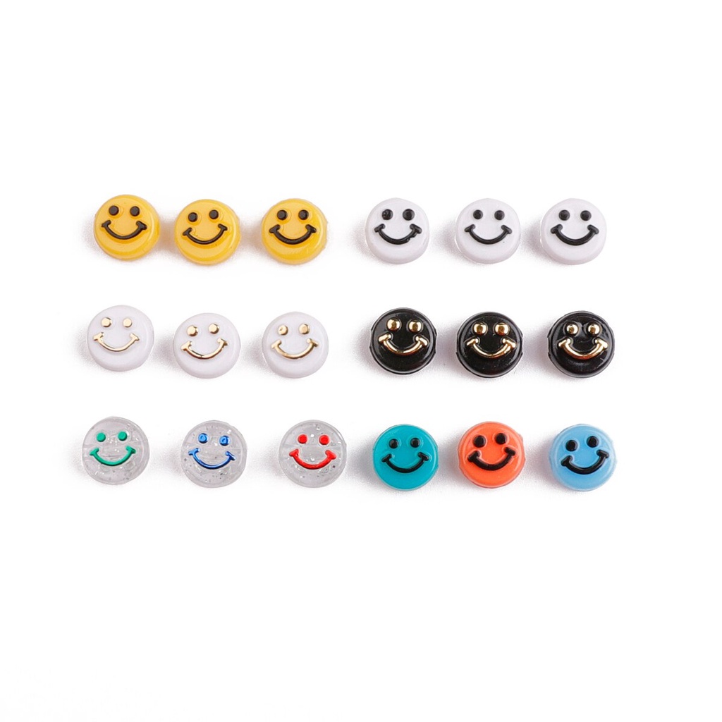 50pcs/Lot 10mm Round Acrylic Spaced Beads Smile Face Beads For Jewelry Making DIY Charms Bracelet Necklace 6mm thickness