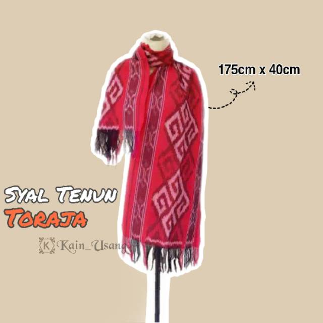 Kain_Usang | Syal Tenun Toraja - Merah | Scarf Tenun Etnik | Kain Tenun Ikat | Tenun Ikat Jepara