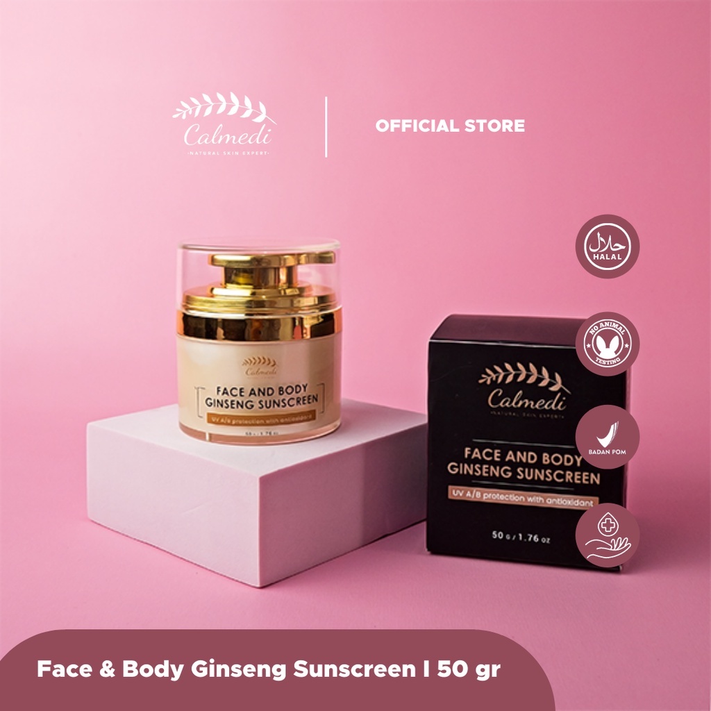 Calmedi Ginseng Sunscreen for Face and Body | Tabir Surya SPF 50 | Gold Series
