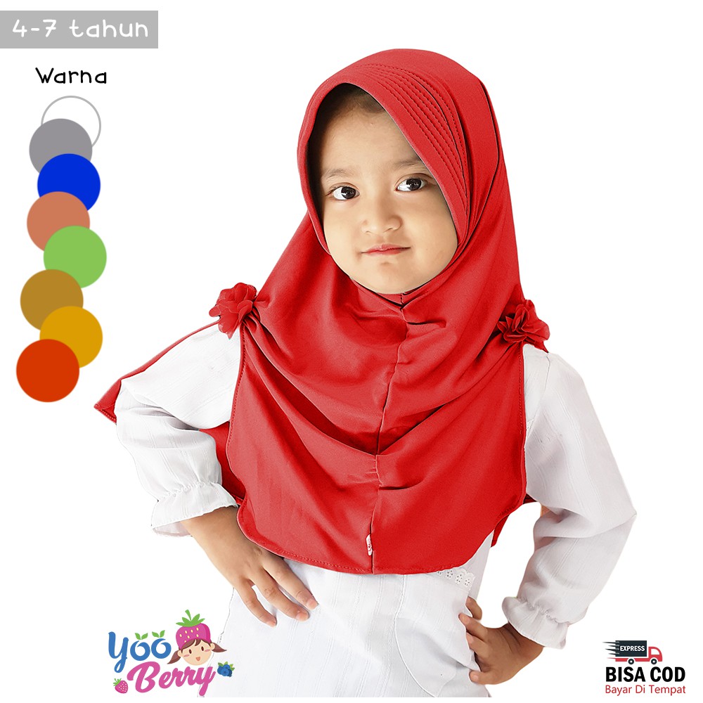 YooBerry Hijab Instan GROSIR Jilbab Anak Akasia Twin Flower Pita 4-7 Tahun Berry Mart