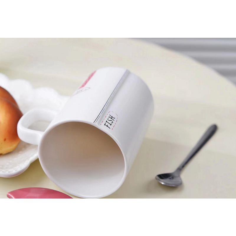 Mug/Gelas/Cangkir Keramik Set Tutup dan Sendok  Lucu Fish