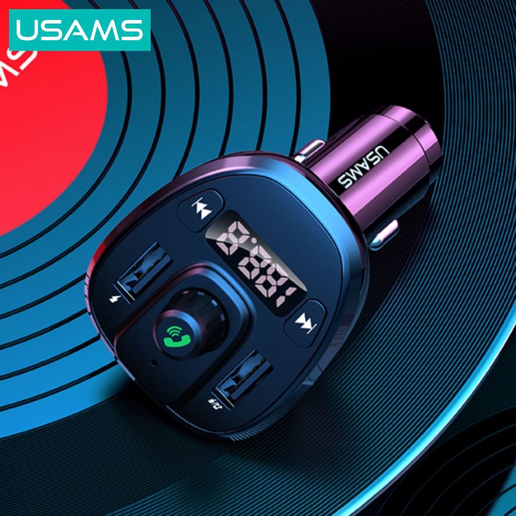 USAMS C21 Charger Mobil FM Transmitter Bluetooth Digital Display Wireless Dual USB 3.4A Fast Charge