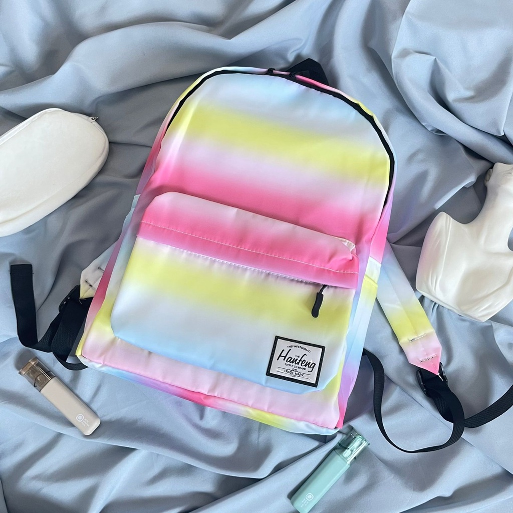 TAS RANSEL GRADASI OMBRE NEW VERSION UKURAN BESAR MODEL WARNA ESTETIK TAS ANAK / REMAJA GRADASI COLOUR BEST QUALITY BIG SIZE READY STOK HARGA TERJANGKAU