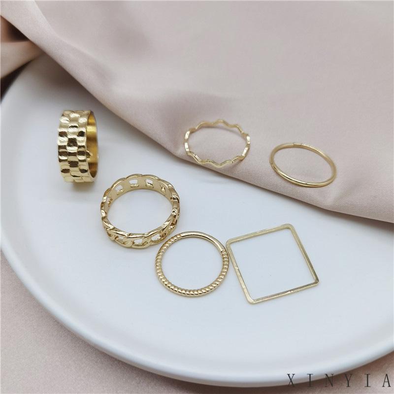 4pcs / Set Cincin Jari Telunjuk Bentuk Geometris Gaya Retro Untuk Wanita