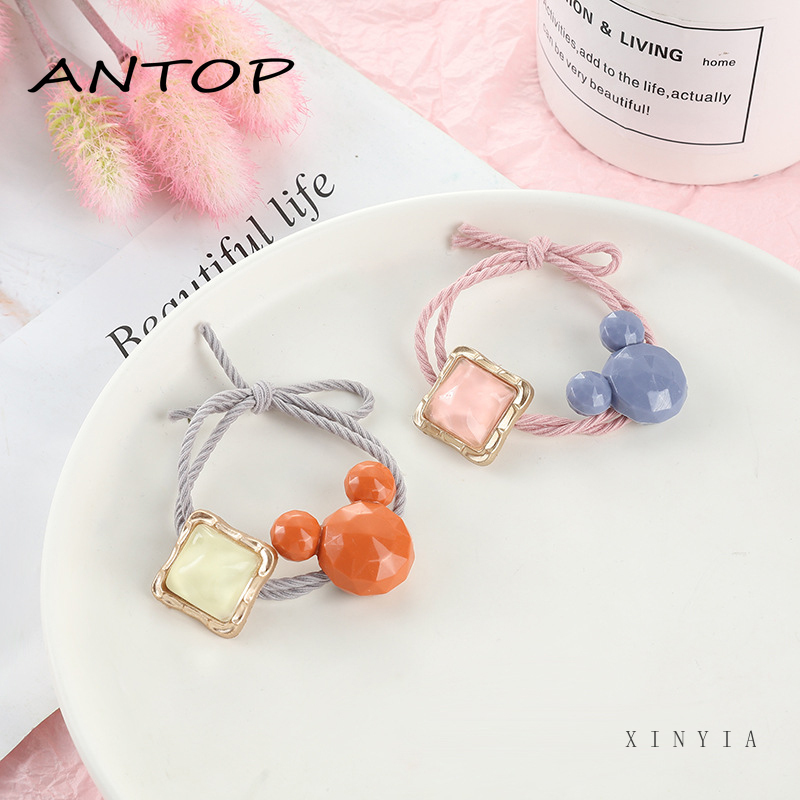 Ikat Kepala Bahan Karet Desain Mickey Mouse Aksen Kristal Berlian Imitasi Gaya Korea Untuk Wanita ANTOP