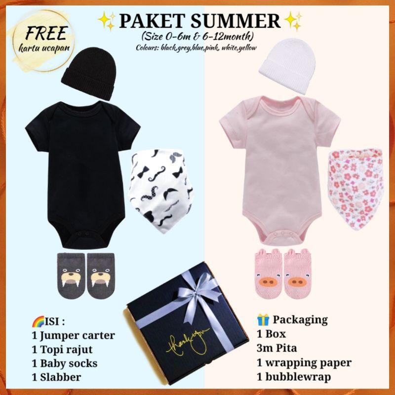 KADO BAYI GIFT SET BABY hampers baju box perempuan laki parsel lahiran kembar BTM bajutasmurahku-✨Paket SUMMER✨:4