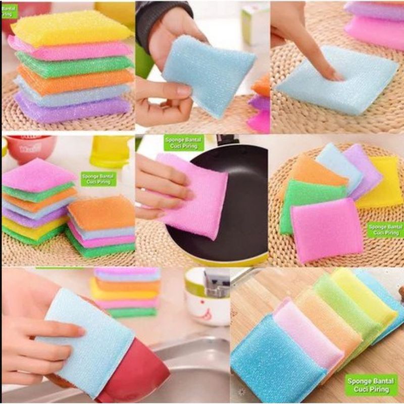 Spon Cuci Piring Serba guna Sabut Jaring / Sponge BANTAL Warna Warni Super Magic Spons