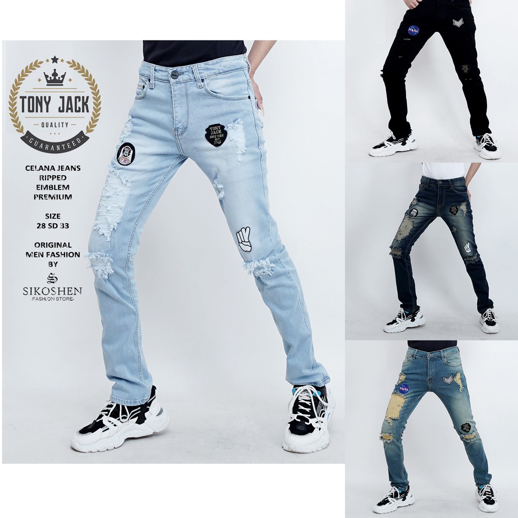 Celana Jeans Pria Sobek Emblem Ripped Jeans Original TONY JACK Riped Jeans Model Slim Fit Skinny Jeans