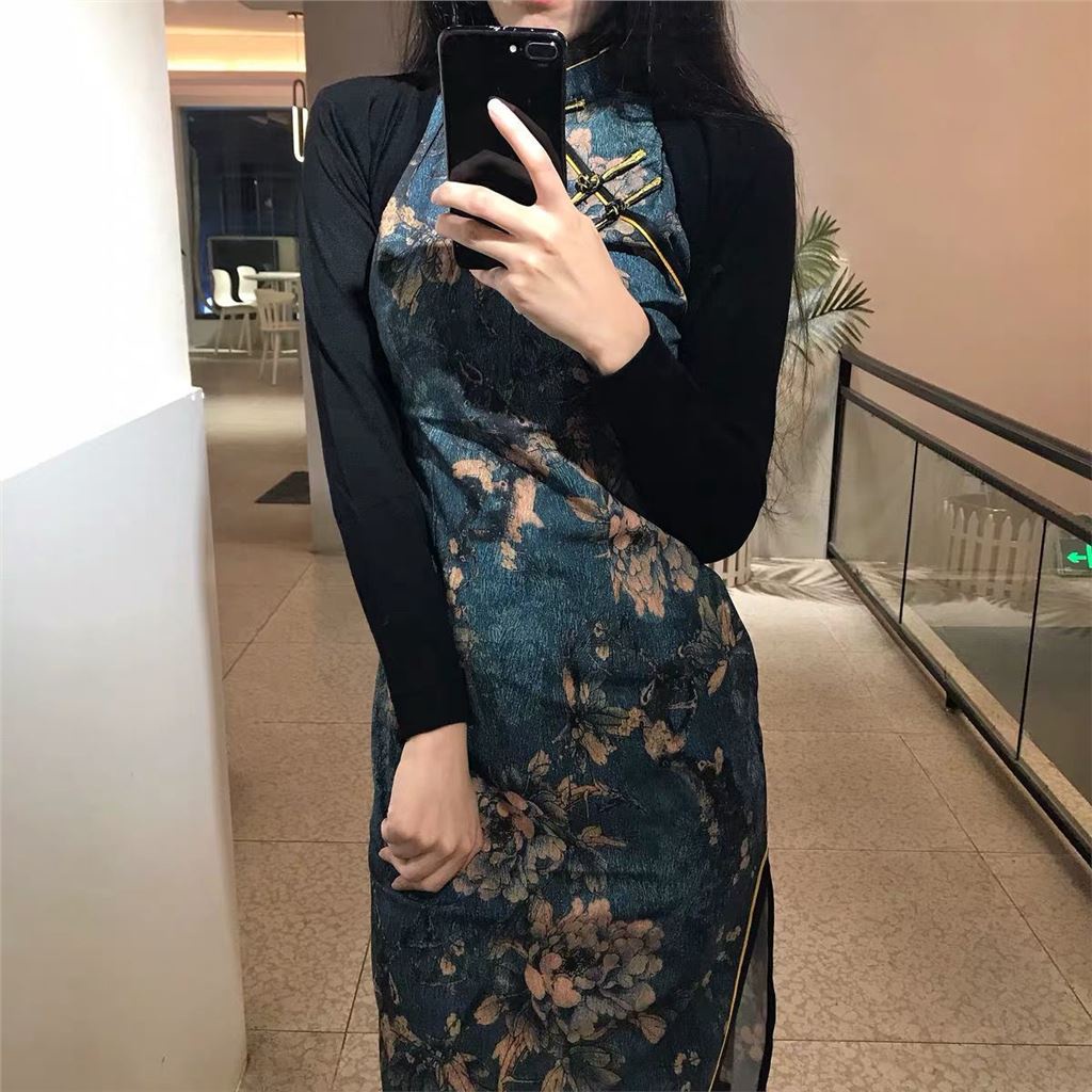 Young cheongsam modified girl's high-grade cheongsam skirt length Chinese style retro cheongsam dres