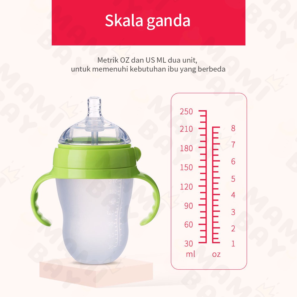 Mamibayi Botol susu silikon piko bello/Botol bayi dengan pegangan/ Baby bottle wide necke