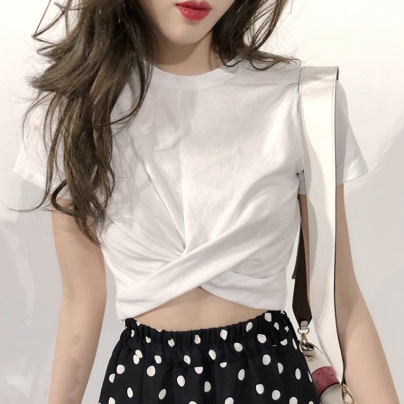 #Sisjuly# Kecil Tinggi Desain Sederhana Lengan PendekTT-shirt Wanita Pendek Ketat Jazz Dance Pusar Internet Ho