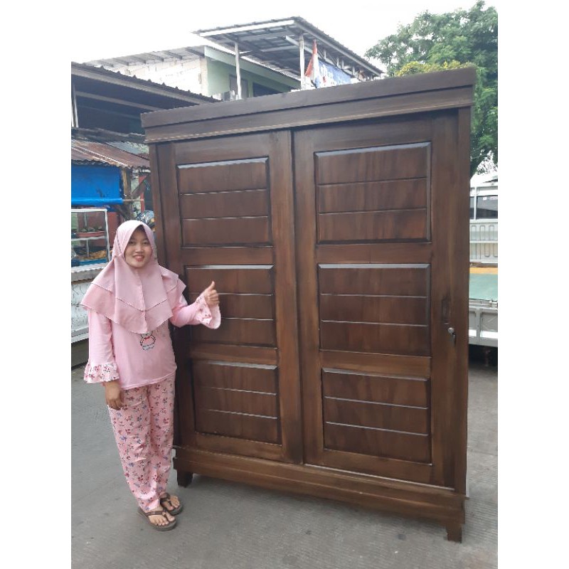lemari baju pakaian kayu jati  2 pintu jumbo sleding p2j bisa kirim ke seluruh indonesia