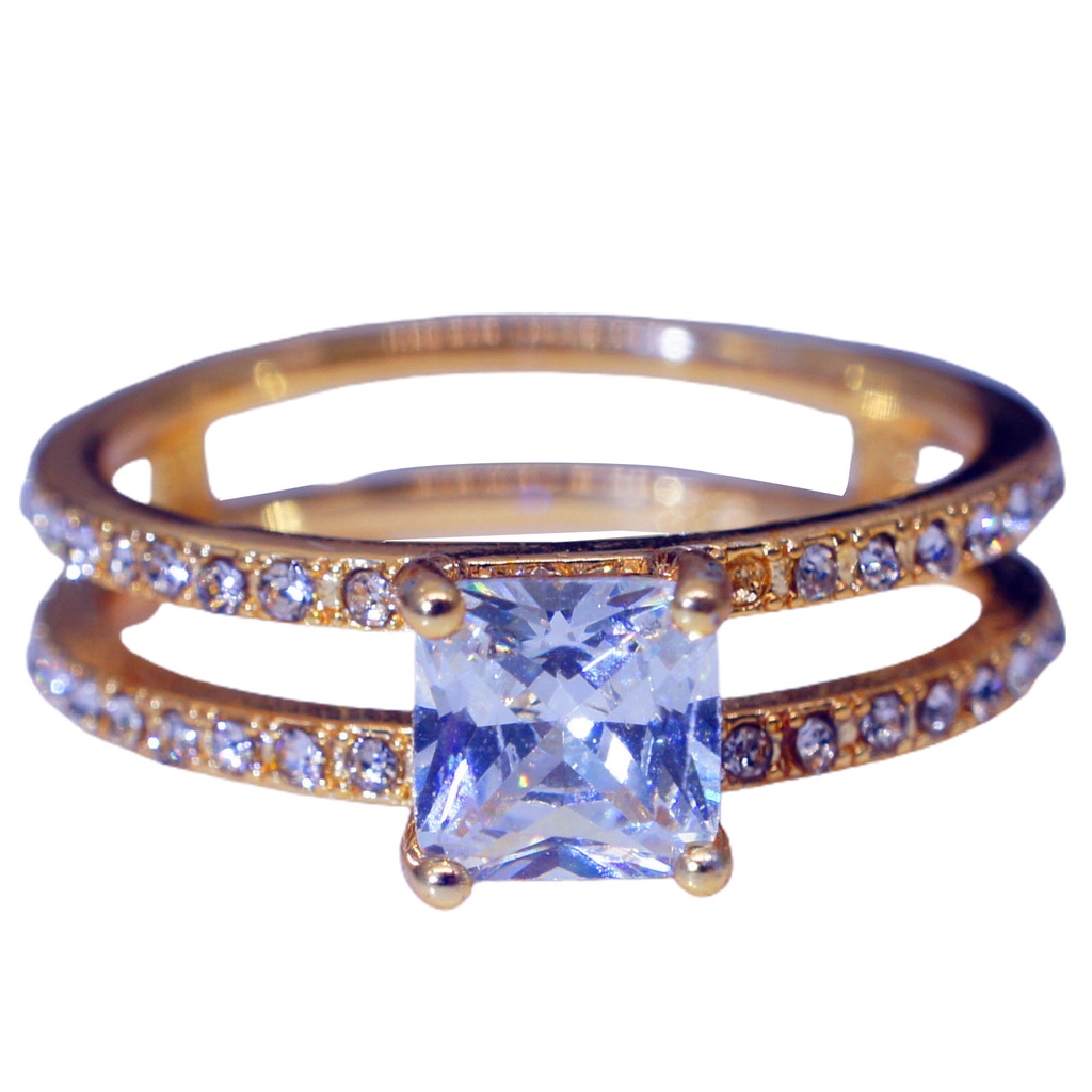 Hu Hu Hu Hu Hu Alat Bantu Pasang Kacamata♡ Cincin Wanita Model Lapis Ganda Bentuk Persegi Aksen Berlian Imitasi Untuk Pernikahan