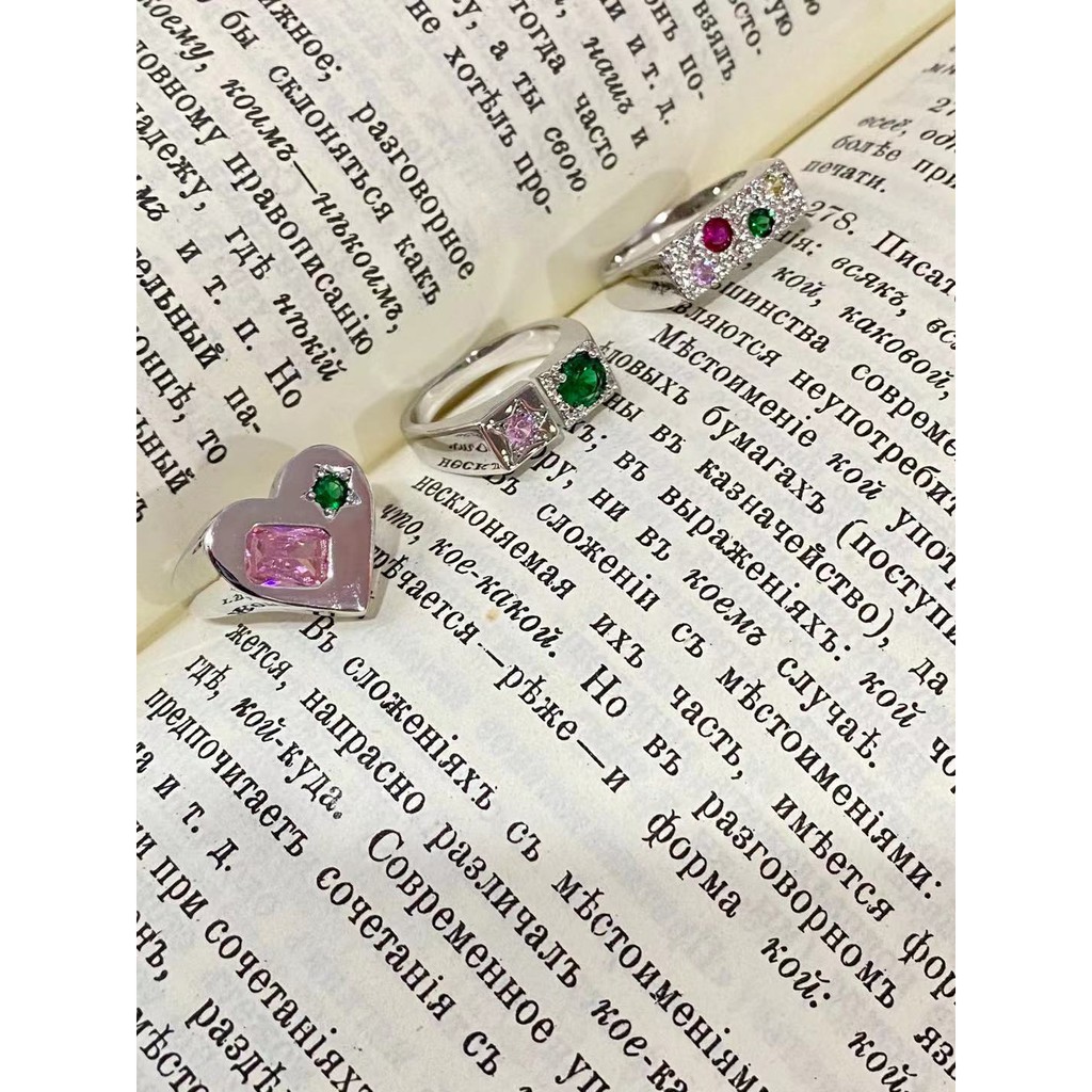 Colorful Gemstone Love Open Ring Accessories Cute Personality Fashion