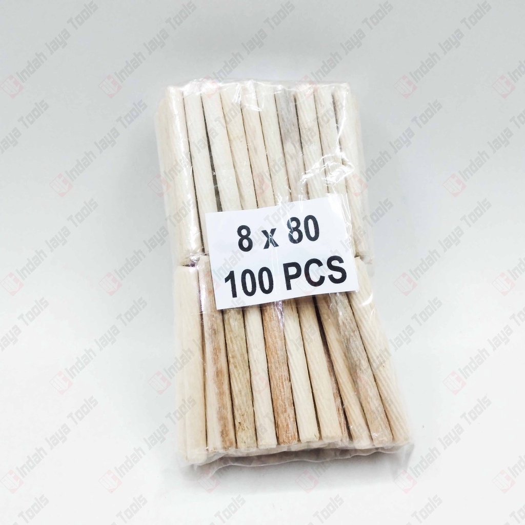 DOWEL Kayu Ulir 8 x 80 MM 100 Pcs Pen Sambungan Stik Kayu Bulat