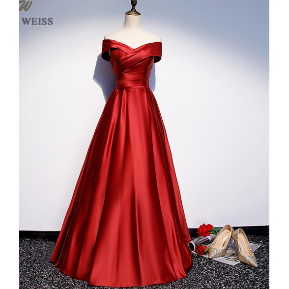 Long Prom Dresses V-Neck Off The Shoulder A-Line Floor-Length Satin Dress Prom Long Elegant