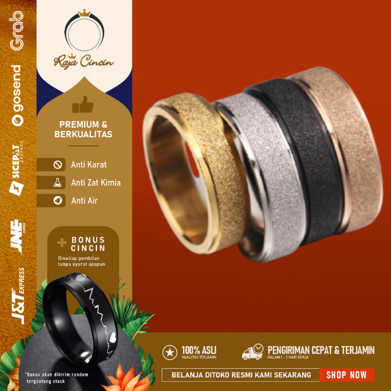 Cincin Pria Titanium Wanita Anti Karat Asli Hitam Pasir Emas Perak