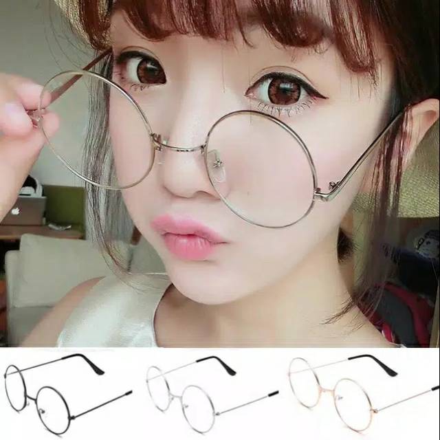 Kacamata Wanita Bulat Korean retro metal flat mirror Optical Glasses Decorative Harajuku Prince