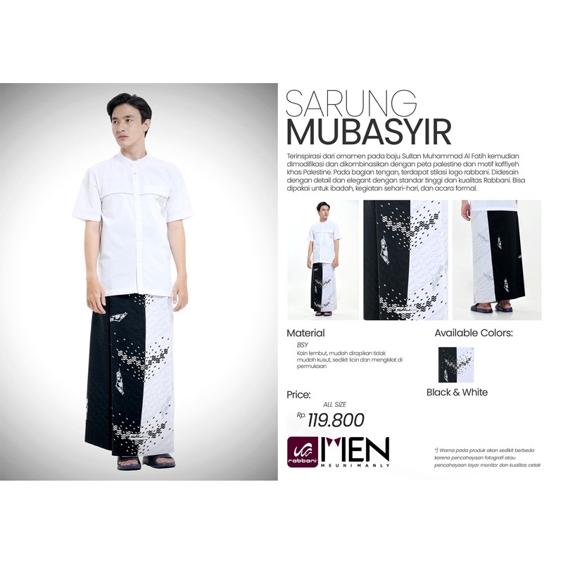SARUNG MUBASYIR RABBANI - Sarung Rabani Palestina - Sarung Palestine Rabbani - Sarung Hitam putih Ra