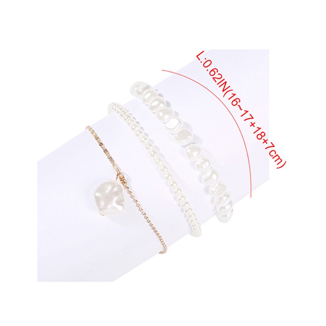 LRC Gelang Kaki Fashion Gold Alloy Beaded Pearl Multi-layered Anklet D22361