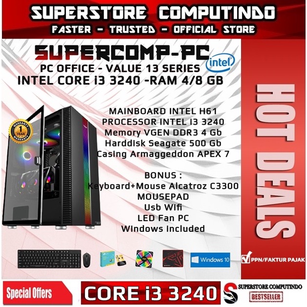PC Rakitan Office Intel Core i3-RAM 4/8GB-Value 13 Series-Siap Pakai