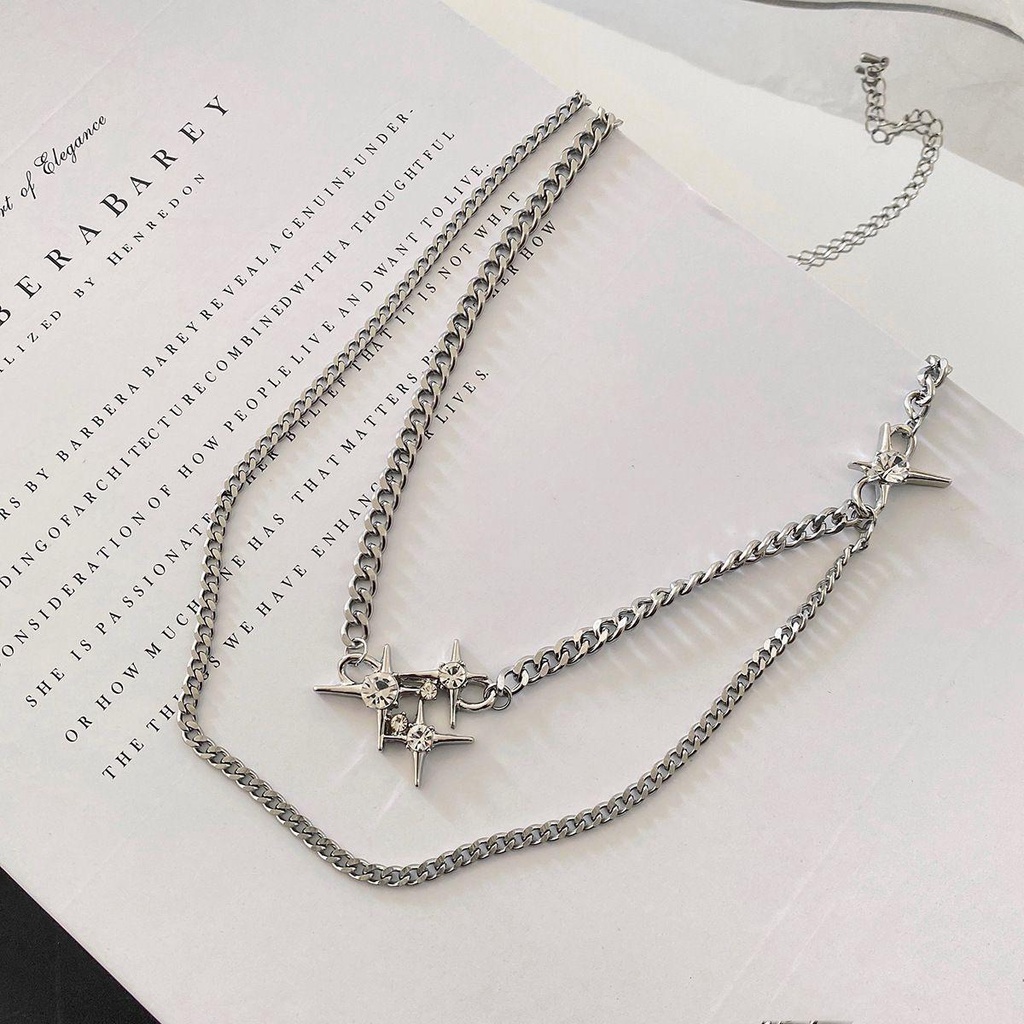 Mxbeauty Korea Style Kalung Perempuan Rantai Klavikula Hip-hop Rantai Tebal Starburst Sweater Rantai Pria Kalung Bintang Kalung