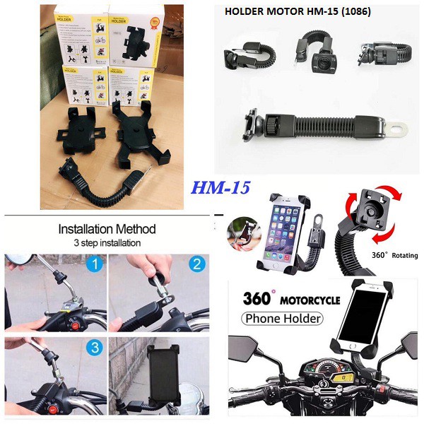 Holder Handphone Spion Motor HM-15 Phone Holder Stang Sepeda HM-16 Jepit Universal Kuat dan Kokoh