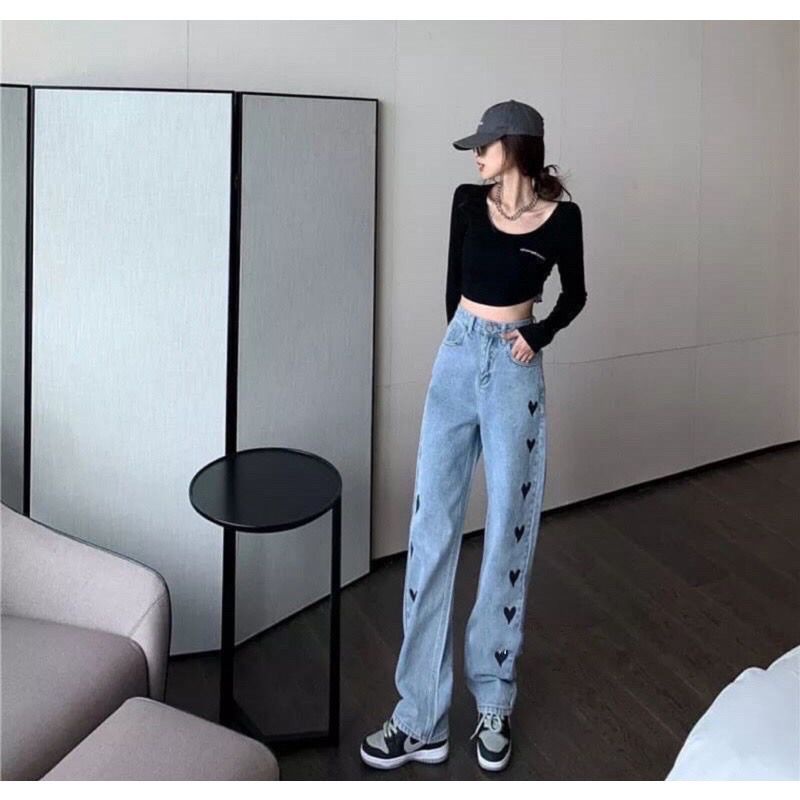 1KG MUAT 2PCS | LOVE KULOT JEANS CELANA PANJANG HIGHTWAIST JEANS KOREA HITS FASHION SELEBGRAM