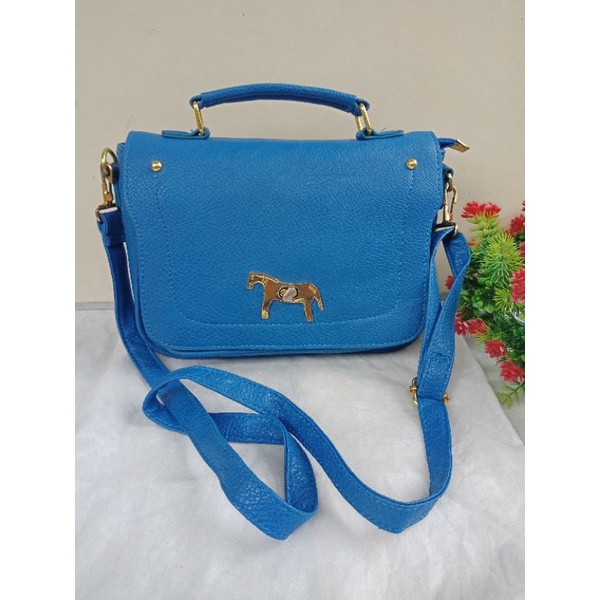SLING KULIT BIRU ALA LAPALET,  PRELOVED ALA LAPALETTE,  SLING KULIT