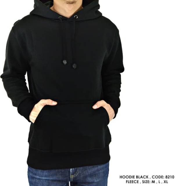 Jaket sweater hoodie jumper polos polosan hitam cowok pria -hitam L